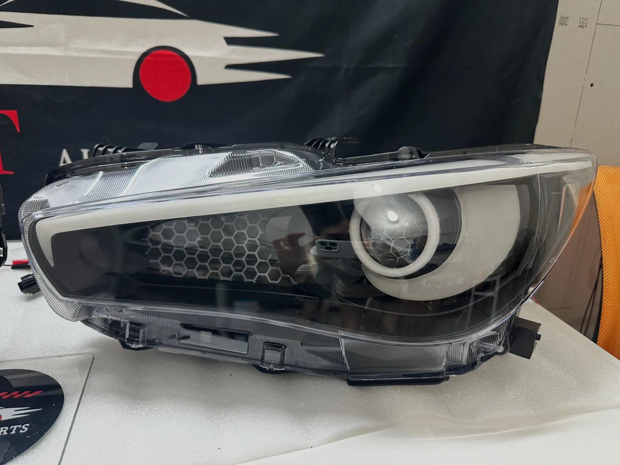 Premium clear lens Infiniti Q50 custom headlight with automotive sealant ready for OEM fitment